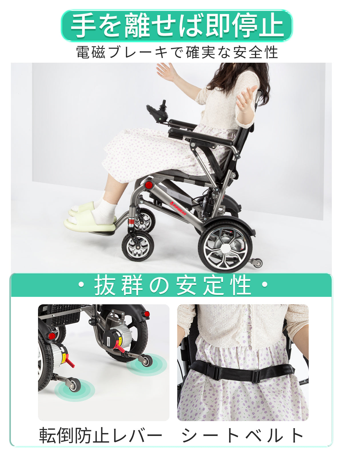 PIPIBEAR 電動車椅子 電動車いす 折りたたみ 軽量 コンパクト 車いす 航続15-18KM 軽量電動車椅子 キャリー 伸縮ハンドル付き 電磁自動ブレーキ フラッドライト付き 組み立て不要 障害者 高齢者 妊婦向け 日本語の説明書付き(PP-603L)