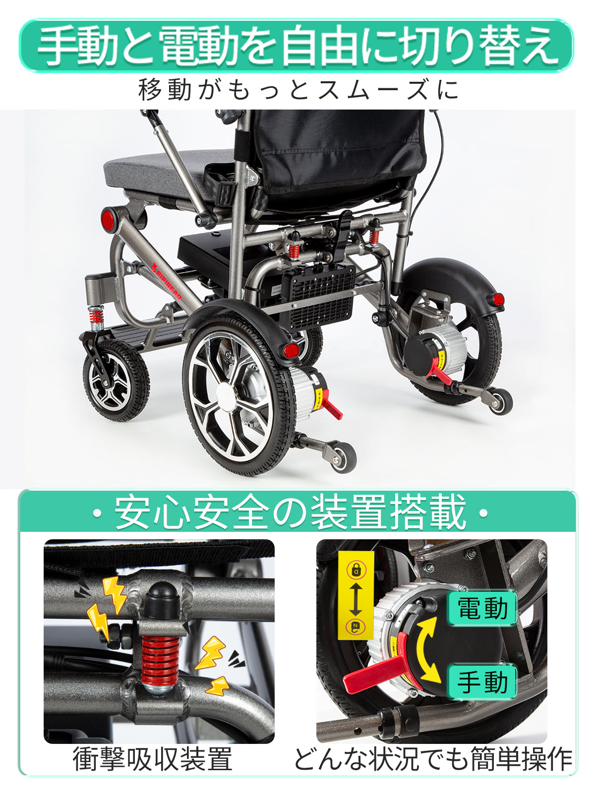 PIPIBEAR 電動車椅子 電動車いす 折りたたみ 軽量 コンパクト 車いす 航続15-18KM 軽量電動車椅子 キャリー 伸縮ハンドル付き 電磁自動ブレーキ フラッドライト付き 組み立て不要 障害者 高齢者 妊婦向け 日本語の説明書付き(PP-603L)