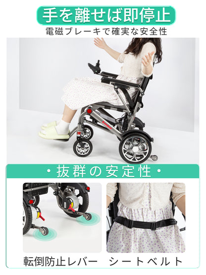 PIPIBEAR 電動車椅子 電動車いす 折りたたみ 軽量 コンパクト 車いす 航続15-18KM 軽量電動車椅子 キャリー 伸縮ハンドル付き 電磁自動ブレーキ フラッドライト付き 組み立て不要 障害者 高齢者 妊婦向け 日本語の説明書付き（PP-603L）