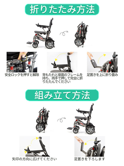 PIPIBEAR 電動車椅子 電動車いす 折りたたみ 軽量 コンパクト 車いす 航続15-18KM 軽量電動車椅子 キャリー 伸縮ハンドル付き 電磁自動ブレーキ フラッドライト付き 組み立て不要 障害者 高齢者 妊婦向け 日本語の説明書付き（PP-603L）